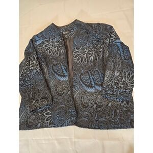 Maggie Barnes Petite Blazer Jacket Paisley Print 3/4 Sleeve‎ Blue Black 2X